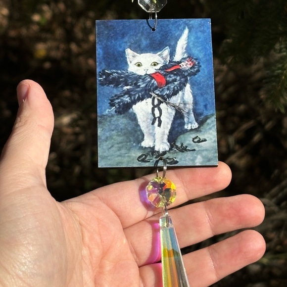 Krampus cat Ornament, retro krampus postcard reproduction ornament, creepmas - Picture 8 of 10